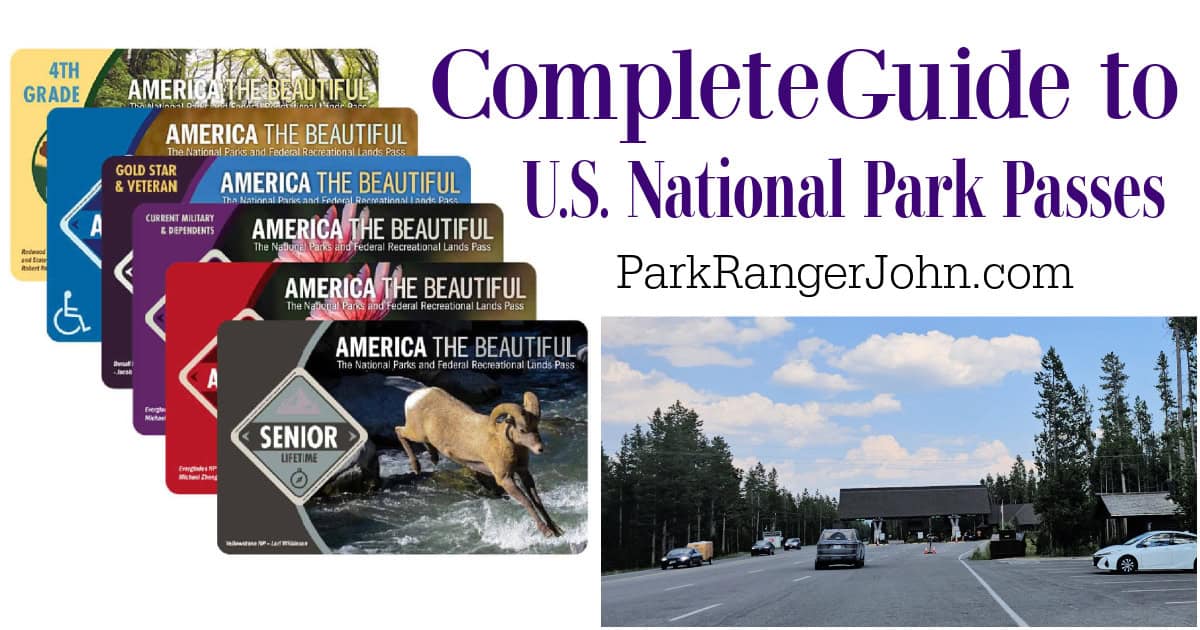 A traveler holding an America the Beautiful annual pass in their hand at a national park entrance booth on a sunny morning, realistic travel photo